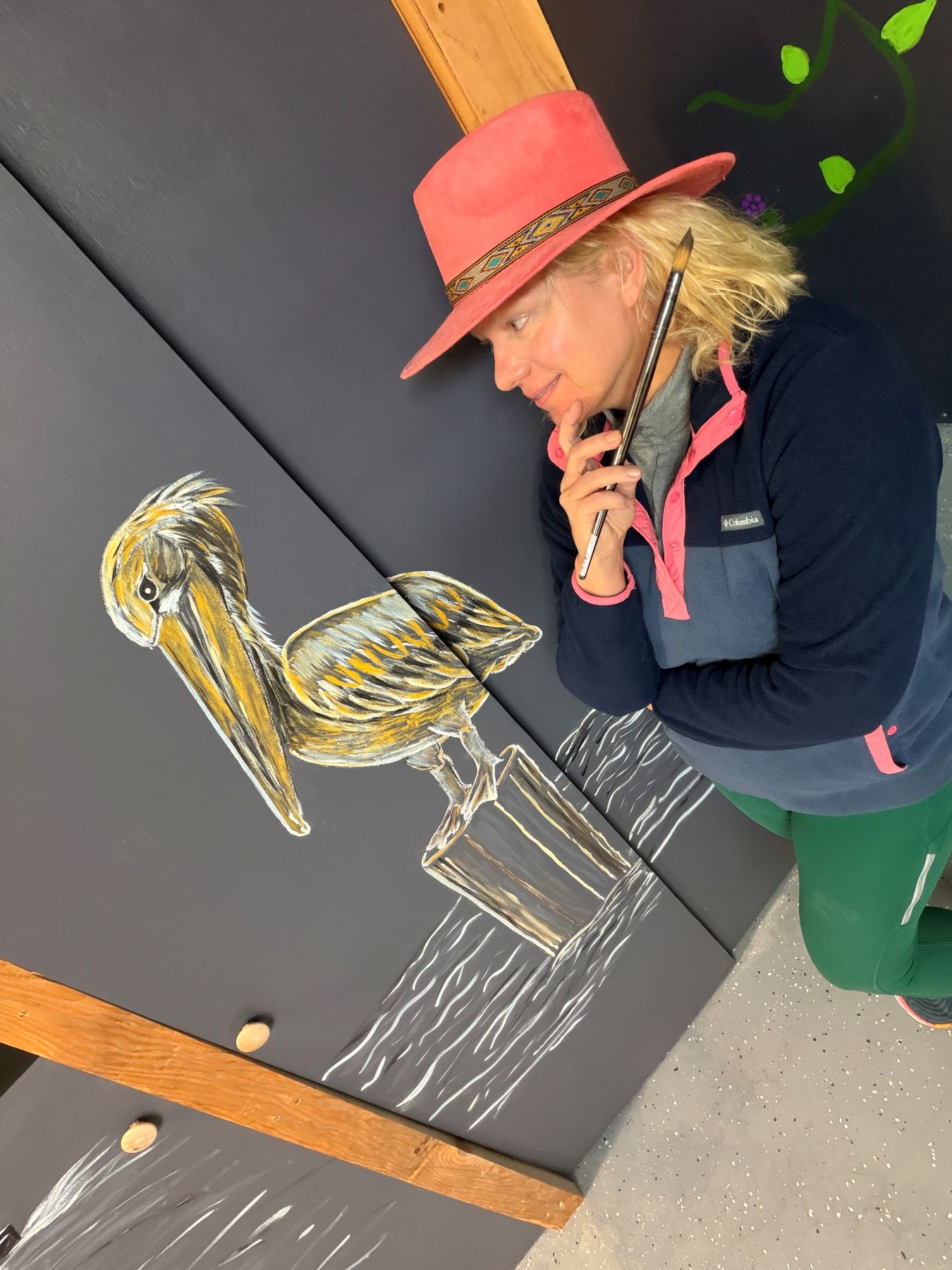Yvonne Wiesenthal in coral hat